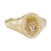 Xu Ping Golden Lion Head badge Jade Ring for men, with a crown lion in the center and diamonds surrounding the ring arm, featuring a star wing pattern of Moissanite Item Picture